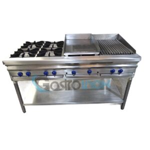 Módulo industrial con parrilla, mesa y quemadores